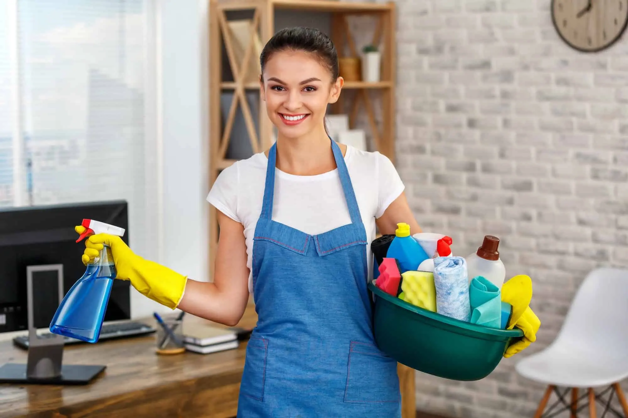 Friendly professional cleaner with supplies — Cary Cleaning Pros Triangle NC